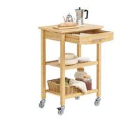 SoBuy Carrello da Cucina in Bambù Carbonizzato - Carrello Cucina in Legno con Ruote, Antibatterico, Resistente all’Umidità, Inodore, Ideale per Cucina, Sala da Pranzo e Casa 58×40×86 cm FKW135-N