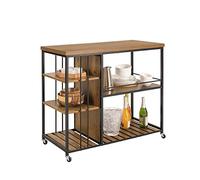 SoBuy Carrello da portata con ruote e 5 ripiani, 110×45×92 cm, per cucina | Carrello da cucina con piano di lavoro, ripiano per microonde e struttura in acciaio, stile industriale, MDF, SVW18-II-F