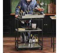 SoBuy Carrello Cucina salvaspazio Angolo Bar per casa con portabottiglie e Vassoio Stile Industriale Grigio, L80*P40*A90 cm FKW56-HG