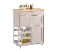 SoBuy Carrello portaoggetti da Cucina Credenza con 1 cassetto, 2 armadietti e 2 portabottiglie, Piano in legno di Hevea, Colore Cachi, 67x38x87cm FKW45-KA