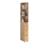 SoBuy Carrello Salvaspazio con Cassetti e Ruote, Mobiletto Multiuso per Cucina, Bagno e Lavanderia, Carrello con Ruote Portatutto per Piccoli Spazi, Mobiletto Salvaspazio Naturale 20x40x170 cm NSR13-N