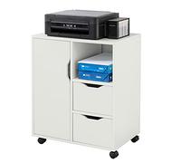 SoBuy Cassettiera da Scrivania Ufficio su Ruote Cassettiera Ufficio con 2 Cassetti, 1 Anta e 1 Ripiano Aperto Carrello Tavolino Comodino Piccolo Comodino Bianco L60xP35xA70cm FBT105-W