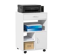 SoBuy Cassettiera Ufficio Cassettiera Scrivania con Ruote Porta Stampante Schedario da Ufficio con Cassetto, Anta e Ripiani Tavolino Salvaspazio Bianco 50x40x75cm FBT106-W