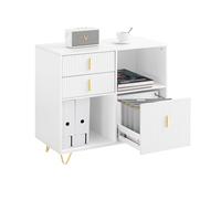 SoBuy Cassettiera Ufficio da Scrivania Schedario da Ufficio con 3 Cassetti e Armadietto Portaoggetti, Mobiletto Porta Stampante Salvaspazio Bianco 80x40x75 cm ASK11-W