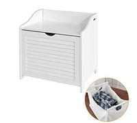 SoBuy® Cesto portabiancheria con Sacco per Biancheria, Panca Contenitore, bianco, FSR40-W,IT