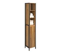 SoBuy Colonna Bagno Alta e Stretta con 3 Ripiani Aperti e 1 Anta - Mobiletto Salvaspazio Vintage in Metallo e Legno 30x168x28cm BZR62-PF