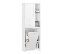 SoBuy Colonna Bagno con Cesto per Linge Mobile Rangemento Alto Armadio Bagno con 6 Ripiani e 2 Cassetti Mobiletto Salvaspazio Bianco 60x37x171 cm BZR104-W