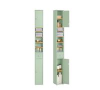 SoBuy Colonna Bagno Stretta - Mobile Bagno Idrorepellente, Alto con Ripiani Regolabili e Cassetto - Armadietto Salvaspazio, MDF, Verde Chiaro, 20x180x20cm, BZR34-II-GR