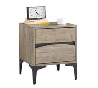 SoBuy Comodino, 2 cassetti con frontale curvo, effetto legno & gambe in metallo, Tavolino da notte moderno per camera da letto, 40×40×47 cm, naturale FBT165-N