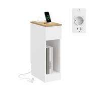 SoBuy Comodino Bianco con Presa Type-C, Mobile Stretto da 20 cm | Adatto a Spazi Stretti, Camera da Letto e Soggiorno, Ricarica di Telefoni e Tablet accanto al Letto, con Cassetto FBT111-E-WN