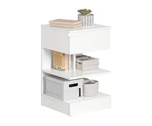 SoBuy Comodino Camera da Letto - Comodino con 1 Cassetto e 2 Ripiani, Tavolino Salotto - Moderna Cassettiera L39 x P39 x A65 cm Bianco FBT49-W