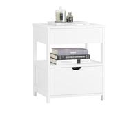 SoBuy Comodino Camera da Letto - Comodino con 2 Cassetti e 1 Ripiano, Tavolino Salotto - Moderna Cassettiera L45 x P38 x A55 cm Bianco FRG258-II-W