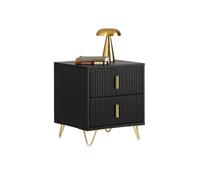 SoBuy Comodino camera da letto con 2 cassetti e gambe in metallo dorato, tavolino da letto moderno per camera e soggiorno, nero, 40x40x47 cm, FBT115-SCH
