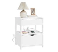 SoBuy Comodino Camera da Letto con Caricabatterie 4-in-1 e Ripiano, Piccolo Tavolino da Letto per Camera da Letto e Soggiorno, per Adolescenti e Adulti, Bianco, 45x38x55,5 cm, FRG258-II-E-W