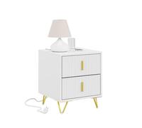 SoBuy Comodino camera da letto con Funzione di Ricarica, Comodino con 2 Prese, USB e Type-C, Tavolino da Letto Bedside Table per Camera da Letto e Soggiorno, Bianco, L40 x P40 x H47 cm, FBT115-E-W