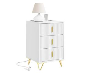 SoBuy Comodino camera da letto con funzione di ricarica, comodino con 2 prese, USB e Type-C, tavolino da letto Bedside Table per camera da letto e soggiorno, Bianco, L40 x P40 x H63,5 cm, FBT115-L-E-W