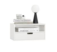 SoBuy Comodino camera da letto sospeso con cassetto e vano aperto, mensole da muro salvaspazio, comodino per camera da letto e ingresso, Bianco, 45 x 25 x 22 cm, NKD03-W