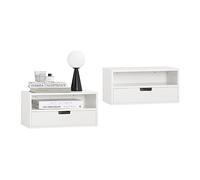 SoBuy Comodino camera da letto sospeso Set da 2 con cassetto e vano aperto, mensole da muro salvaspazio, comodino per camera da letto e ingresso, Bianco, 45 x 25 x 22 cm, NKD03-Wx2