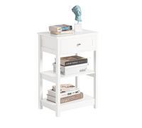 SoBuy Comodino con 1 Cassetto & 2 Mensole, Tavolino da Soggiorno Moderno, Bianco, L45 x P30 x A68cm, FBT46-W