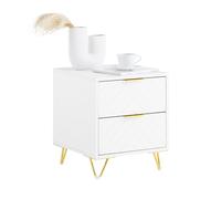 SoBuy Comodino con 2 Cassetti, Tavolino da Notte Bianco con Gambe in Metallo Dorato, Moderno Tavolino Laterale per Camera da Letto & Soggiorno, L40 × P42 × A47 cm FBT160-W