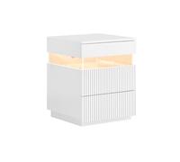 SoBuy Comodino con 3 cassetti, 2 pannelli laterali in acrilico & luce LED, 3 colori regolabili, comodino moderno per camera da letto e soggiorno, L41 × P40 × A52 cm, bianco, FBT167-E-W