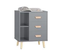 SoBuy Comodino con 3 cassetti e 2 ripiani 48x40x60 cm | Tavolino da notte moderno con cassettiera e spazio contenitore per camera, grigio FBT95-HG