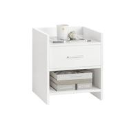 SoBuy Comodino con Cassetto & Ripiano Aperto, Tavolino Minimalista per Camera da Letto, Soggiorno o Ufficio, Bianco, L38 x P35 x H45cm FBT66-W