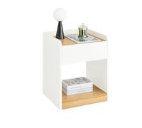 SoBuy Comodino con Gestione Cavi, Comodino Moderno con Cassetto e Ripiano Aperto, Tavolino da Notte per Camera da Letto e Soggiorno, Bianco, 45x40x55cm FBT128-WN