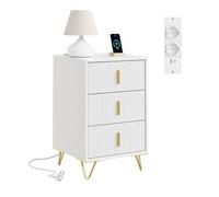 SoBuy Comodino con stazione di ricarica e 3 cassetti, 40x40x63,5 cm