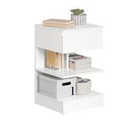 SoBuy Comodino sottile, comodino con 1 cassetto e 2 ripiani, moderno tavolino da appoggio per camera da letto, tavolo Bedside Table (larghezza x profondità x altezza): 39 x 39 x altezza 65 cm, bianco