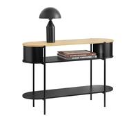 SoBuy Consolle Ingresso Tavolo Consolle Salvaspazio in Legno Chiaro e Metallo Nero, Mobile Ingresso Moderno con Ripiani, Stile Industriale per Corridoio, Soggiorno o Ufficio 110×39×76 cm FSB102-SCH