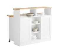 SoBuy Credenza con Ante Scorrevoli, Isola Cucina con Piano di Lavoro Espandibile, Bianco e Naturale 110x66x97cm, FSB36-WN