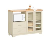 SoBuy Credenza Cucina Moderna 120 cm con Ripiano per Microonde e Portabottiglie - Mobiletto da Cucina con Ante in Vetro - Mobile Salvaspazio per Sala da Pranzo o Ingresso 120x90x40cm Beige FSB81-MI