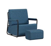 SoBuy Divano con sgabello, Schiuma ad alta elasticità 30D, 67x74x78cm | Poltrona relax con schienale e poggiapiedi, design ergonomico per camera, soggiorno e piccoli spazi, blu, FST99-B