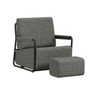 SoBuy Divano con sgabello, Schiuma ad alta elasticità 30D, 67x74x78cm | Poltrona relax con schienale e poggiapiedi, design ergonomico per camera, soggiorno e piccoli spazi, grigio, FST99-DG