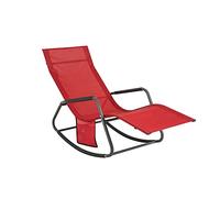 SoBuy Dondolo da Giardino Sedia a Dondolo da Esterno Lettino Prendisole con Tasca Laterale Poltrona da Giardino Sdraio per Patio Balcone Campeggio Spiaggia Rosso 143x57x85 cm OGS47-R