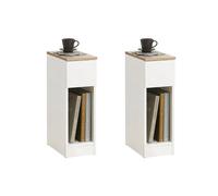 SoBuy FBT111x2 Comodino 2 set con cassetto per box letto a molle divano tavolo 2 pezzi tavolino comodino stretto Grigio scuro