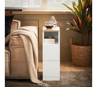 SoBuy FBT149-WN comodino stretto con 2 cassetti e contenitore, comodino per camera da letto Bianco B20 X T35 X H60 cm
