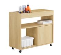 SoBuy FBT152-N Tavolino con ruote da divano Carrello con 1 scomparto aperto Comodino con 2 ante scorrevoli Naturale 70x30x60cm