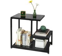 SoBuy Tavolino soggiorno con due piani, in vetro,legno e ferro.nero, FBT65-SCH