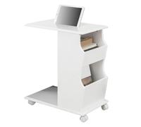 SoBuy FBT67-W tavolino con spacco per iPad e 2 scomparti aperti, tavolo con rotelle, divano, tavolino da caffè BHT ca. : 53x63x31 BIANCO