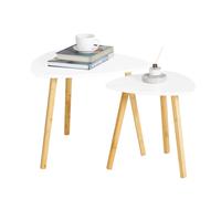 SoBuy FBT74-W Set tavolino con ripiani tavolino divano tavolino Tavolino da digitazione Bambù Bianco/Natura WHITE