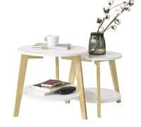 SoBuy FBT75-W set tavolino ripiani rotondi set tavolo tavolino divano tavolino tavolo da soggiorno Bianco/Natura BIANCO
