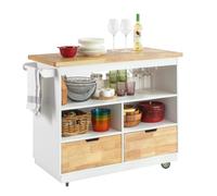 SoBuy FKW107-WN Carrelli da cucina di design con piastra di lavoro Isola da cucina con portaspezie Credenza a rulli su carrello da cucina a rulli
