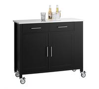 SoBuy FKW108 Carrelli da cucina di design con piastra in acciaio inossidabile Isola da cucina con ripiano laterale Credenza a rulli su trolley da cucina a rotolo WHITE