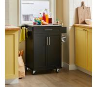 SoBuy FKW110-SCH Carrello da cucina Roll Kitchen Island con piastra di lavoro Carrello a rulli Carrello per cucina soggiorno Nero