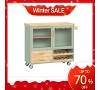 SoBuy FKW114 Isola da cucina mobile su rotoli con 2 ante in vetro Carrello da cucina con piastra di lavoro per sala da pranzo 109 × 92 × 40