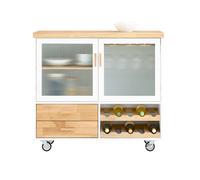 SoBuy FKW114 Isola da cucina mobile su rotoli con 2 ante in vetro Carrello da cucina con piastra di lavoro per sala da pranzo 109 × 92 × 40