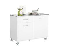 SoBuy FKW117-W Isola da cucina su rulli con piastra di lavoro in acciaio inox Carrello da bar con 1 cassetto Bianco 120x90x56 cm