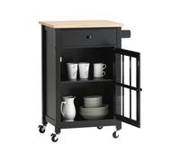 SoBuy FKW98 Carrello da cucina con cassetto a 1 anta, carrello da portata con piastra di lavoro in gomma, carrello laterale in legno